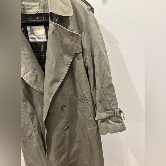 Vintage 80s London Fog Khaki Trench Coat size 8 petite plaid interior zipper - Picture 8 of 13